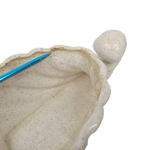 Vintage USA 200 Ceramic Seashell Planter Tabletop Serving Bowl Speckled Cream - Picture 9 of 10